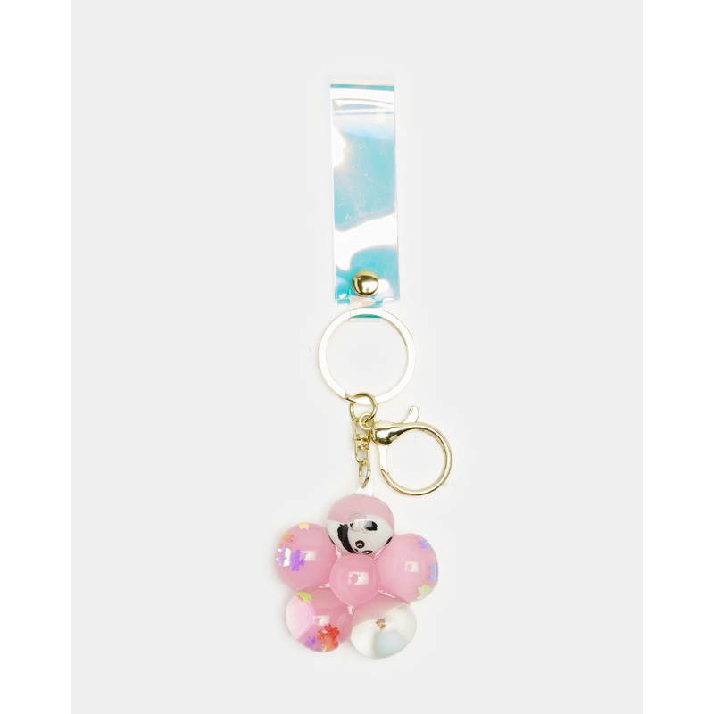 Women Pink Flower Embellished Key Ring