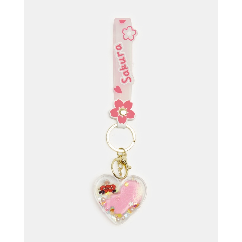 Women Pink Heart Embellished Key Ring