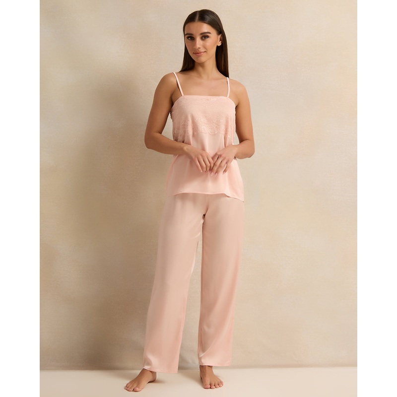 Women Pink Satin Cami Set (2 Piece)