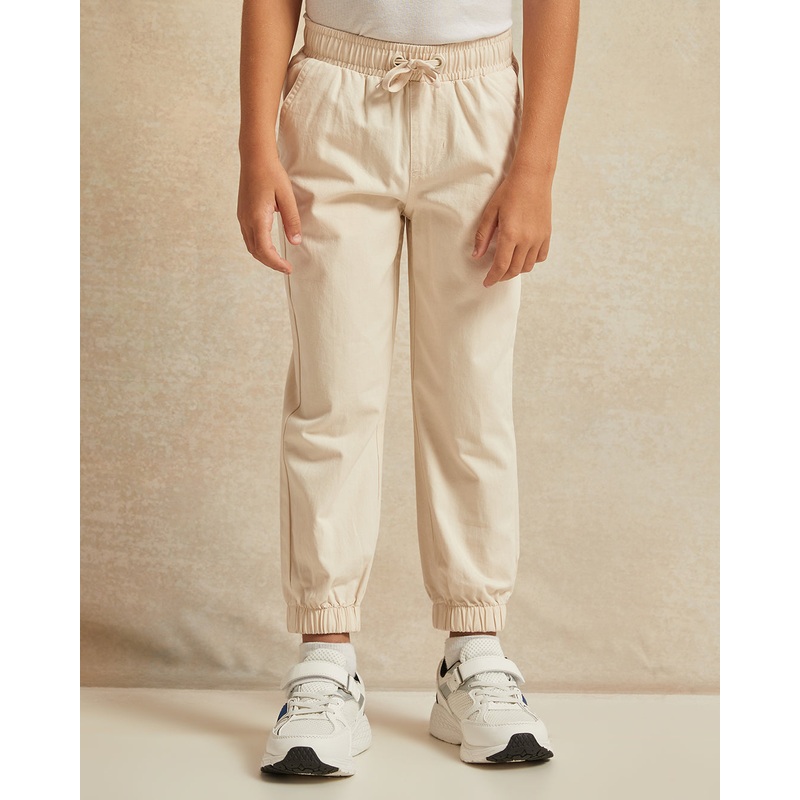 Boys Beige Twill Joggers|2-3 Years|3-4 Years|4-5 Years|5-6 Years|6-7 Years|7-8 Years