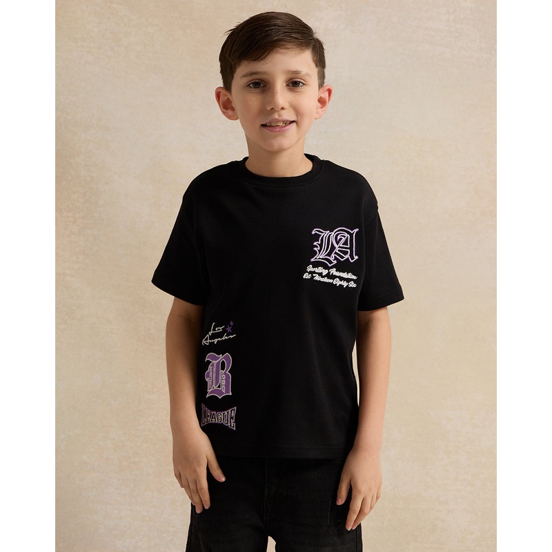 Boys Black Embossed T-Shirt|2-3 Years|3-4 Years|4-5 Years|5-6 Years|6-7 Years|7-8 Years
