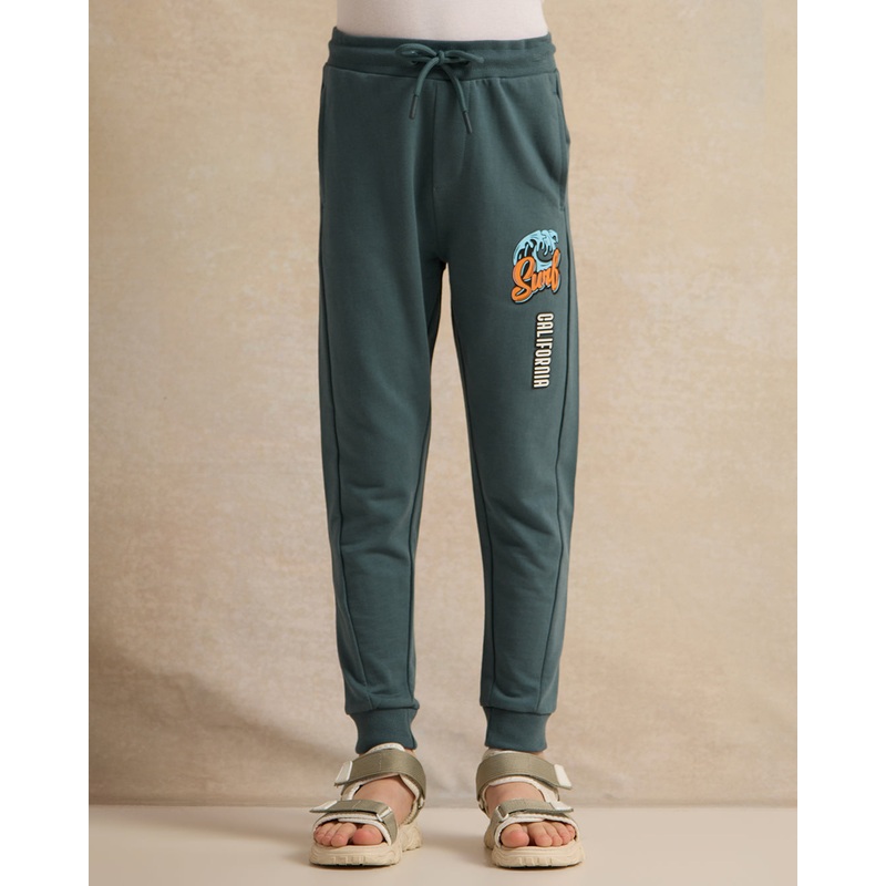 Boys Green Printed Active Pants