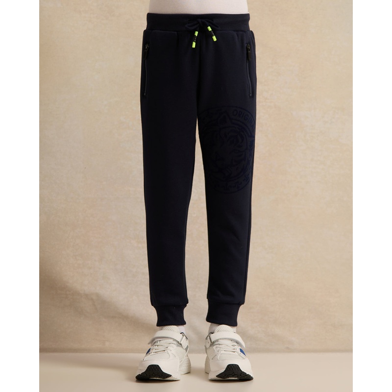 Boys Navy Printed Active Pants
