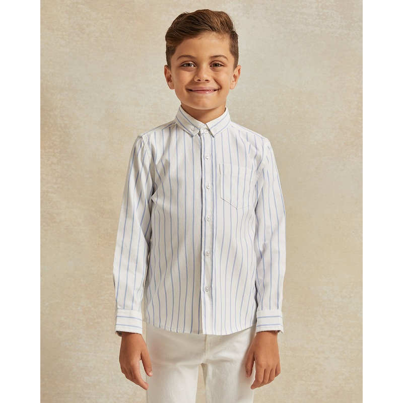 Boys White And Blue Striped Oxford Shirt