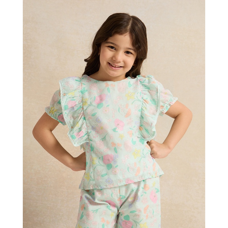 Girls Blue Floral Printed Blouse