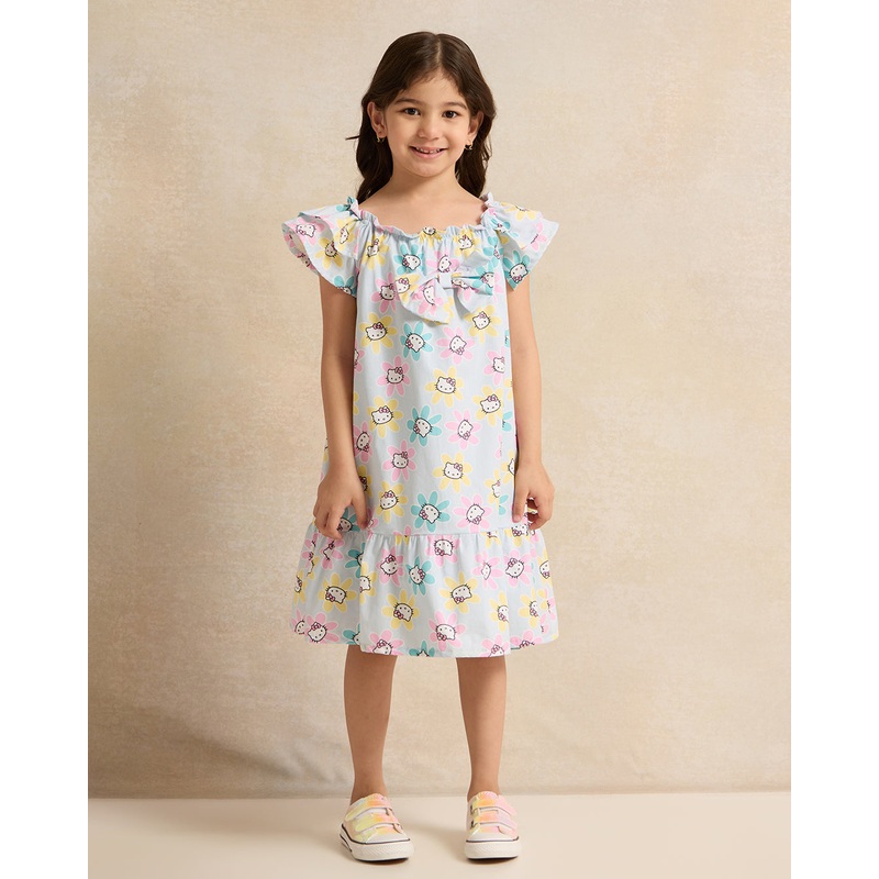 Girls Blue Hello Kitty Floral Dress