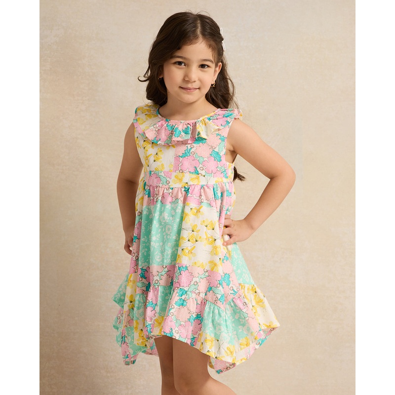 Girls Multicolor Floral Print Dress