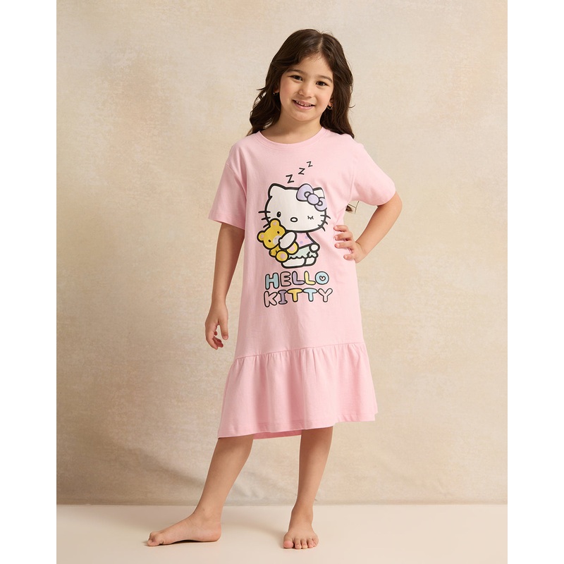 Girls Pink Hello Kitty Printed  Nightdress