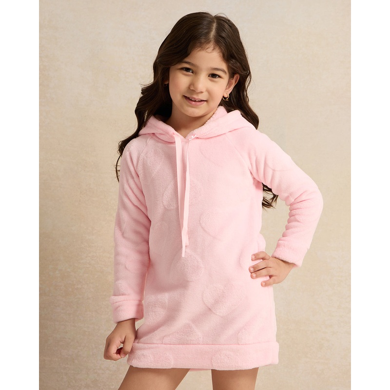 Girls Pink Textured Nightdress