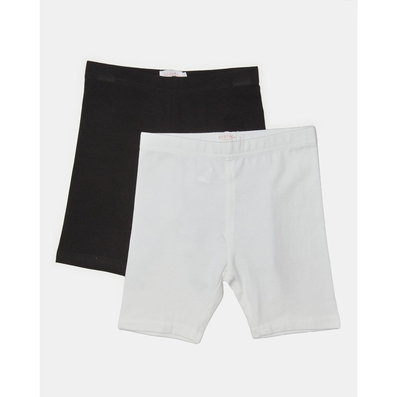 Girls White And Black Cycling Shorts (Pack of 2)