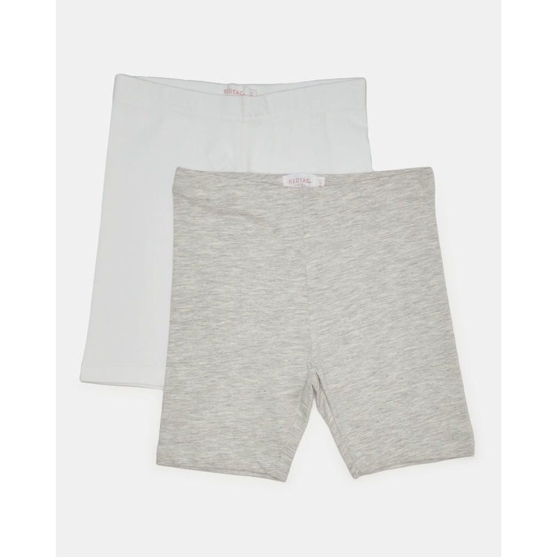 Girls White And Grey Cycling Shorts (Pack of 2)