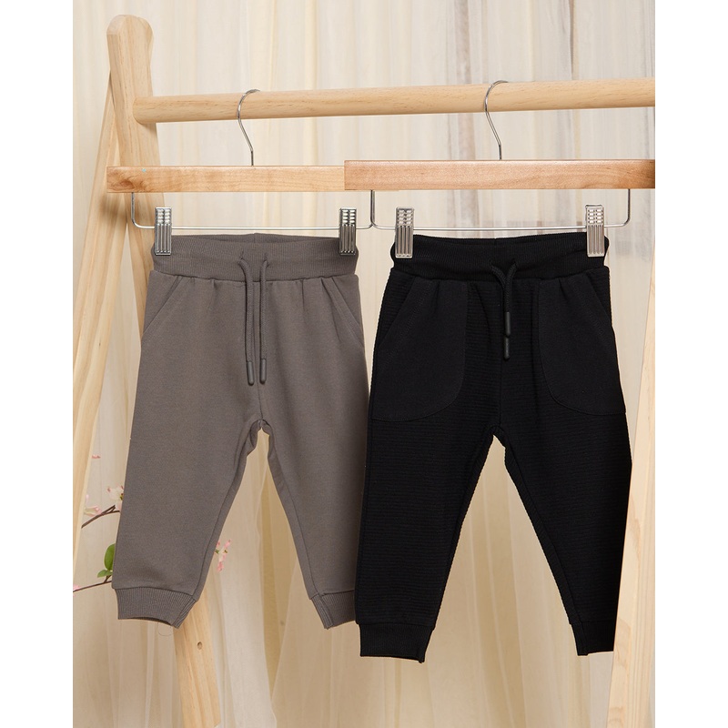 Infant Boys Black And Grey Active Pants Set (Pack Of 2)