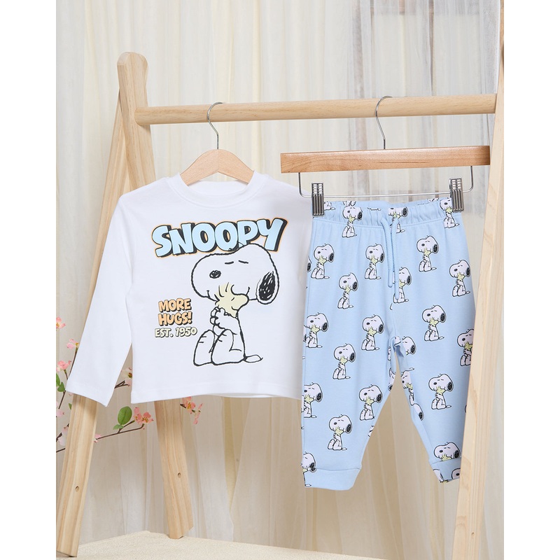 Infant Boys White And Blue Snoopy Pyjama Set (2 Piece)
