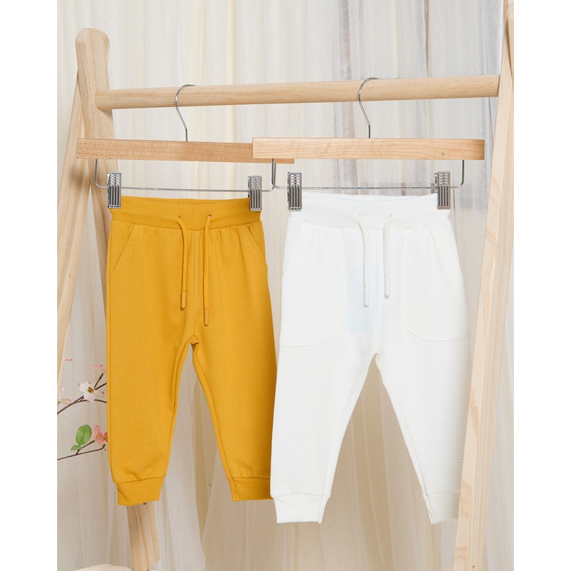 Infant Boys White And Mustard Active Pants Set (Pack Of 2)