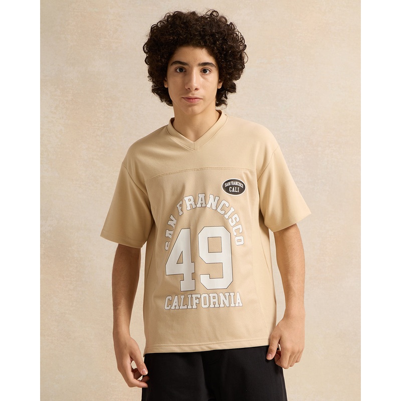 Senior Boys Beige Over Size Rugby T-Shirt