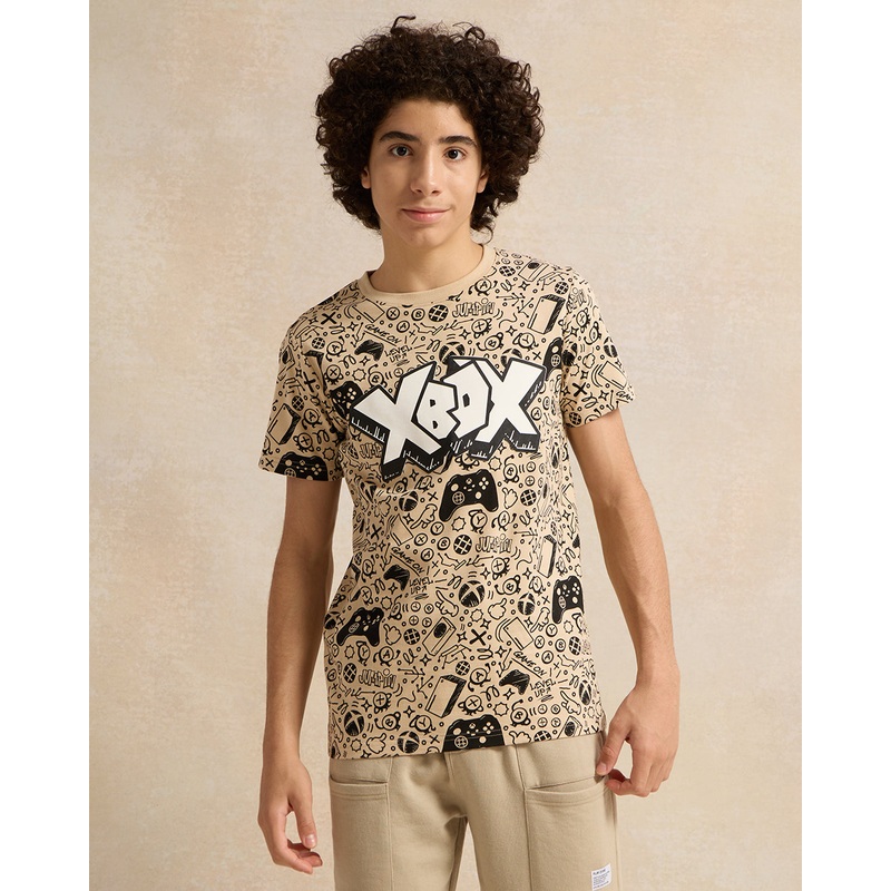 Senior Boys Beige Print T-Shirt