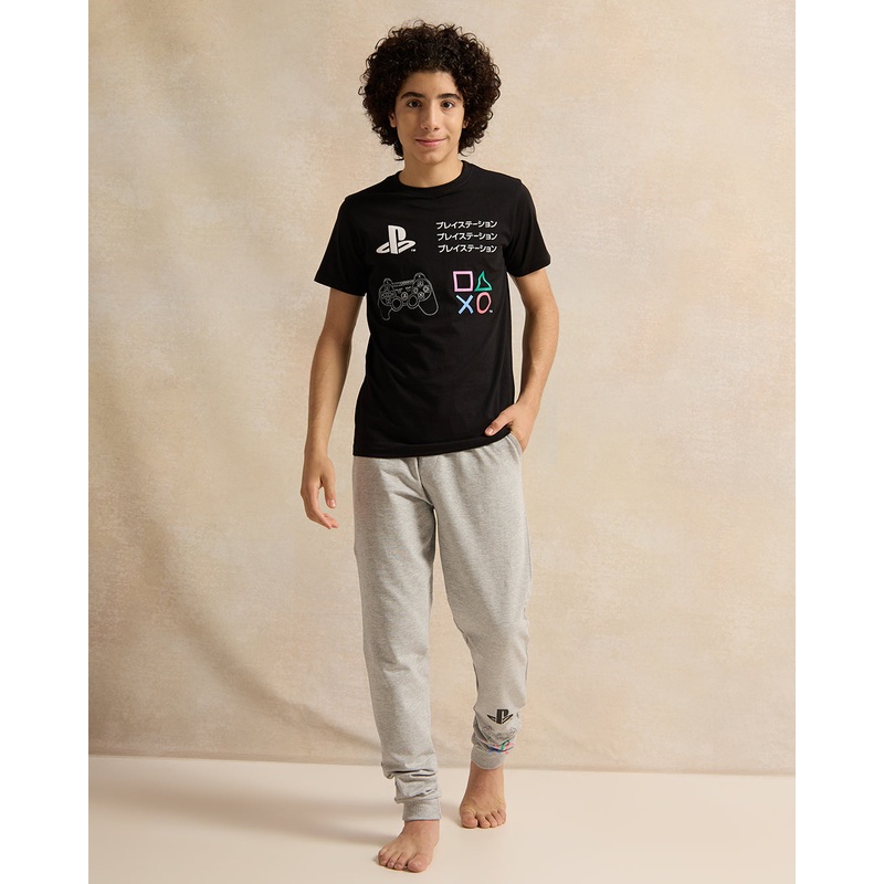 Senior Boys Black Printed Pyjama Set (2 Piece)