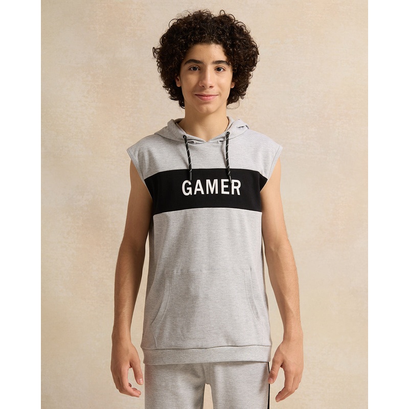 Senior Boys Grey Oversize Hooded Sweatshirt