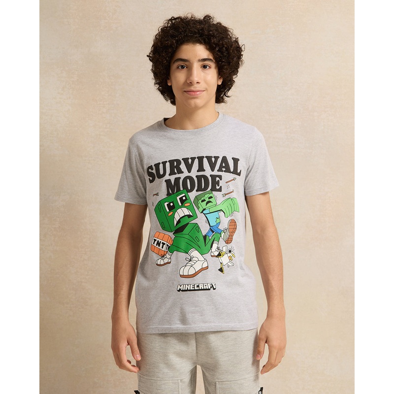 Senior Boys Grey Survival Mode Minecraft T-Shirt