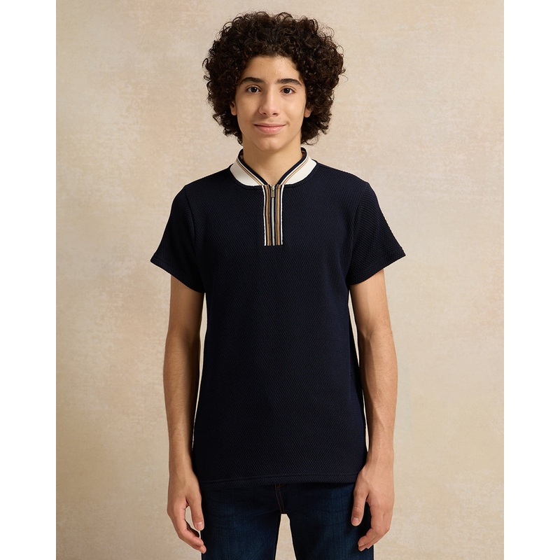 Senior Boys Navy Mandarin Collar Polo Shirt