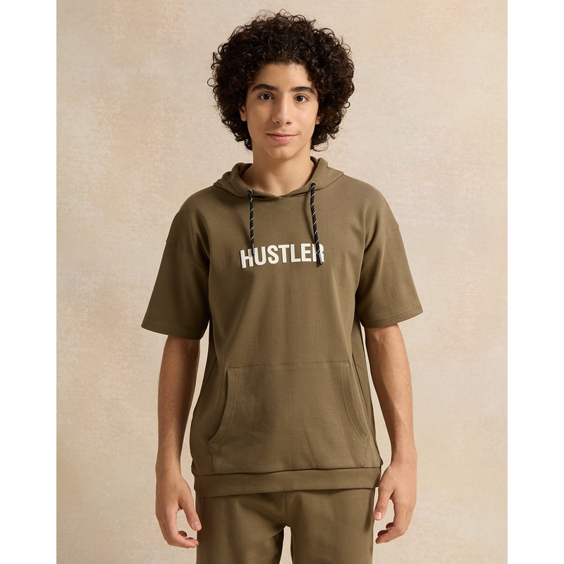 Senior Boys Olive Oversize Hooded Sweatshirt