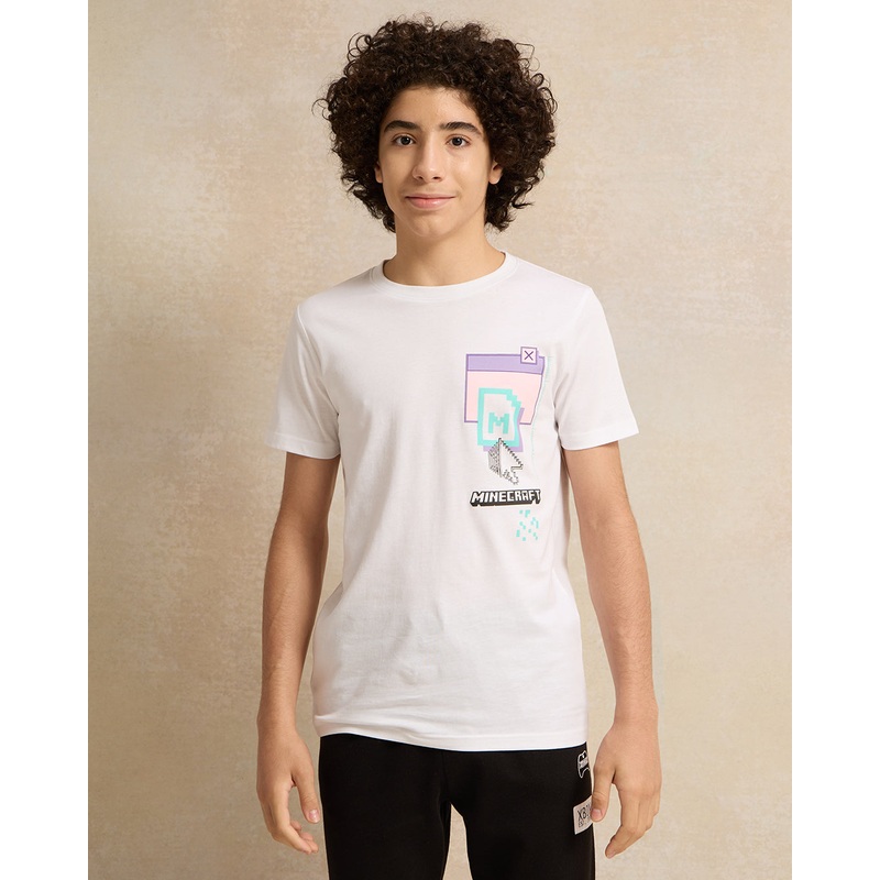 Senior Boys White Digital Minecraft T-Shirt