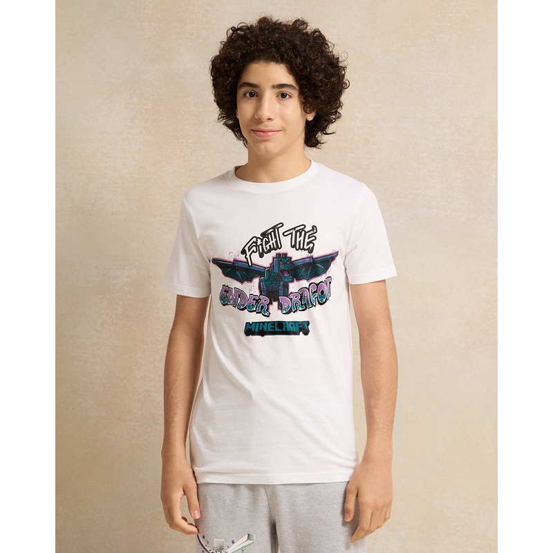 Senior Boys White Flying Dragon Minecraft T-Shirt