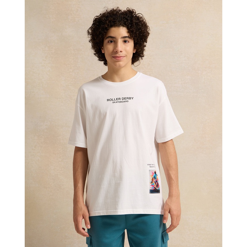 Senior Boys White Skateboarding Oversize T-Shirt