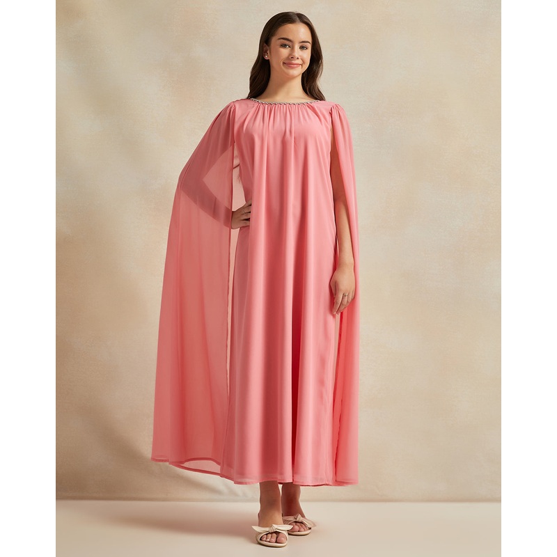 Senior Girls Coral Maxi Embellished Dress