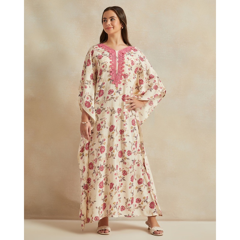 Senior Girls Pink Floral Embellished Kaftan