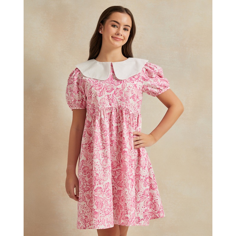 Senior Girls Pink Floral Printed Dress