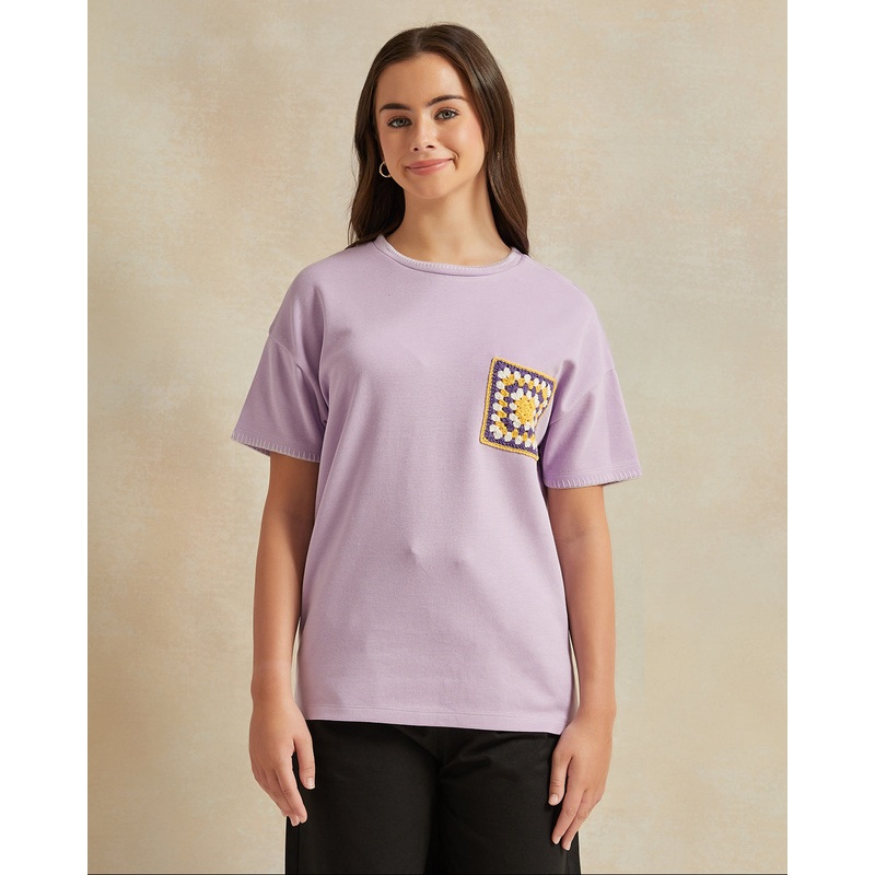 Senior Girls Purple With Crochet Pocket Top