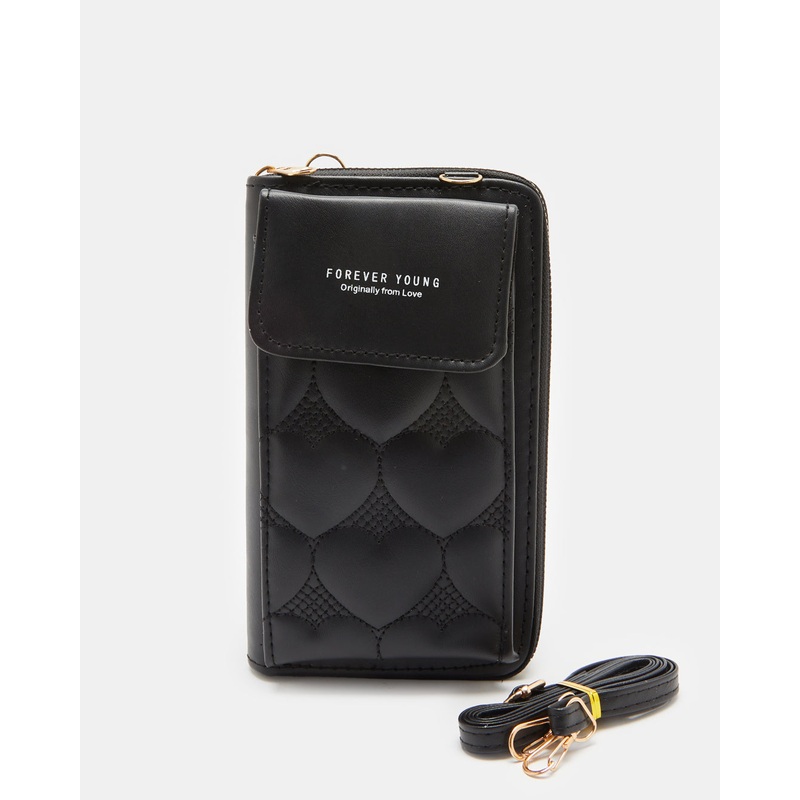 Women Black Textured Mobile Pouch