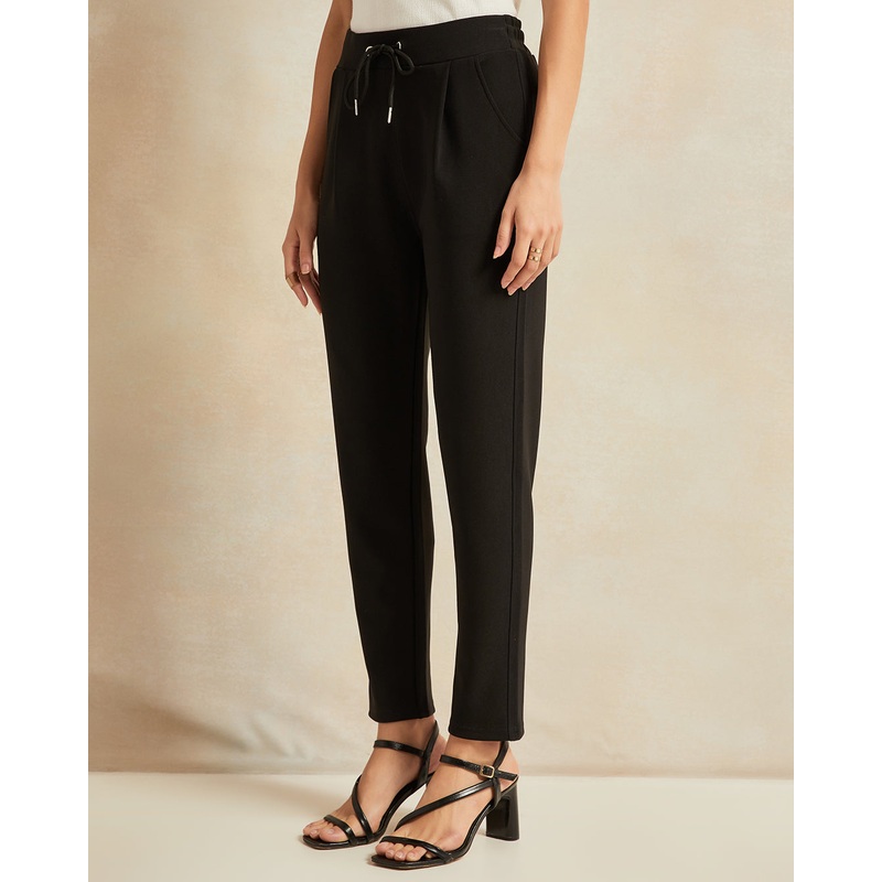 Women Black With Drawcord Leggings
