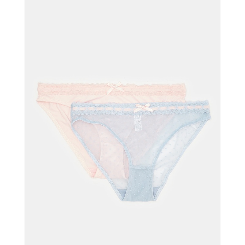 Women Blue And Pink Full Brief With Lace Back  (Pack Of 2)