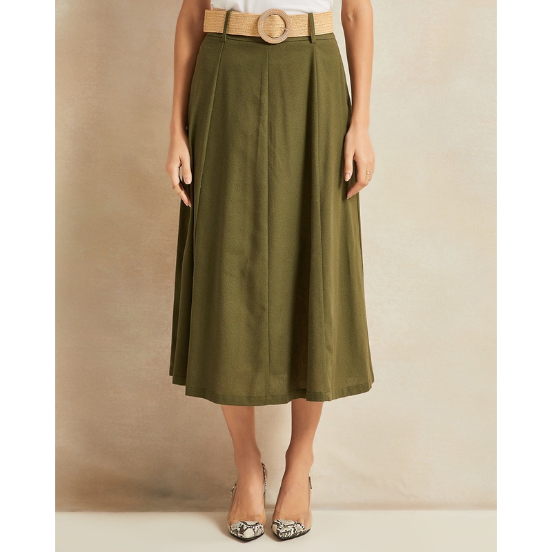 Women Olive Belted Skirt|UK8|UK10|UK12|UK14|UK16|UK18