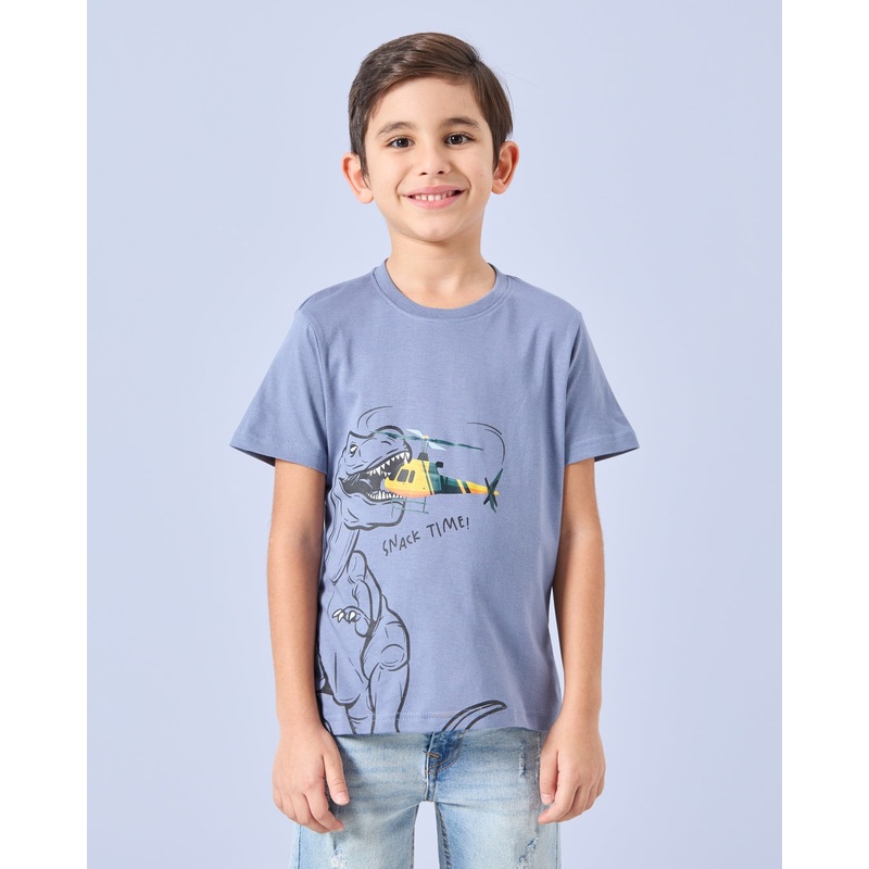 Boys Blue Dino Snack Time Print T-Shirt