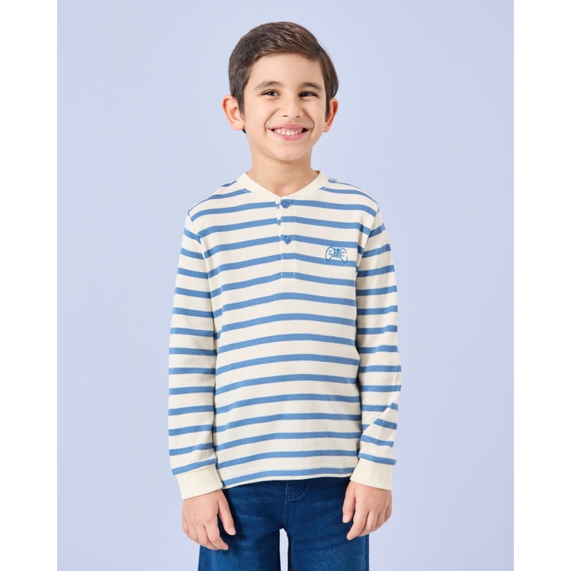 Boys Blue Striped Henley T-Shirt