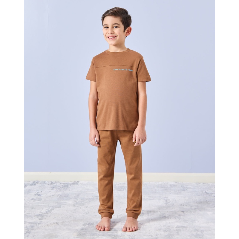 Boys Brown Printed Pyjama Set (2 Piece)