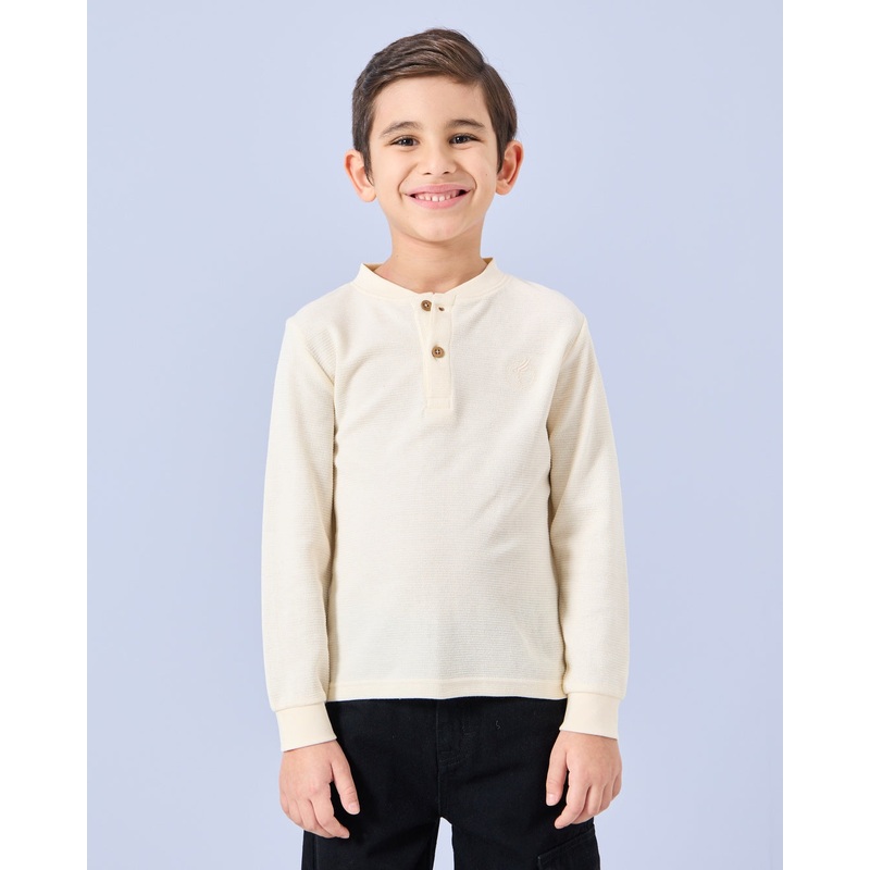 Boys Cream Jacquard Henley T-Shirt