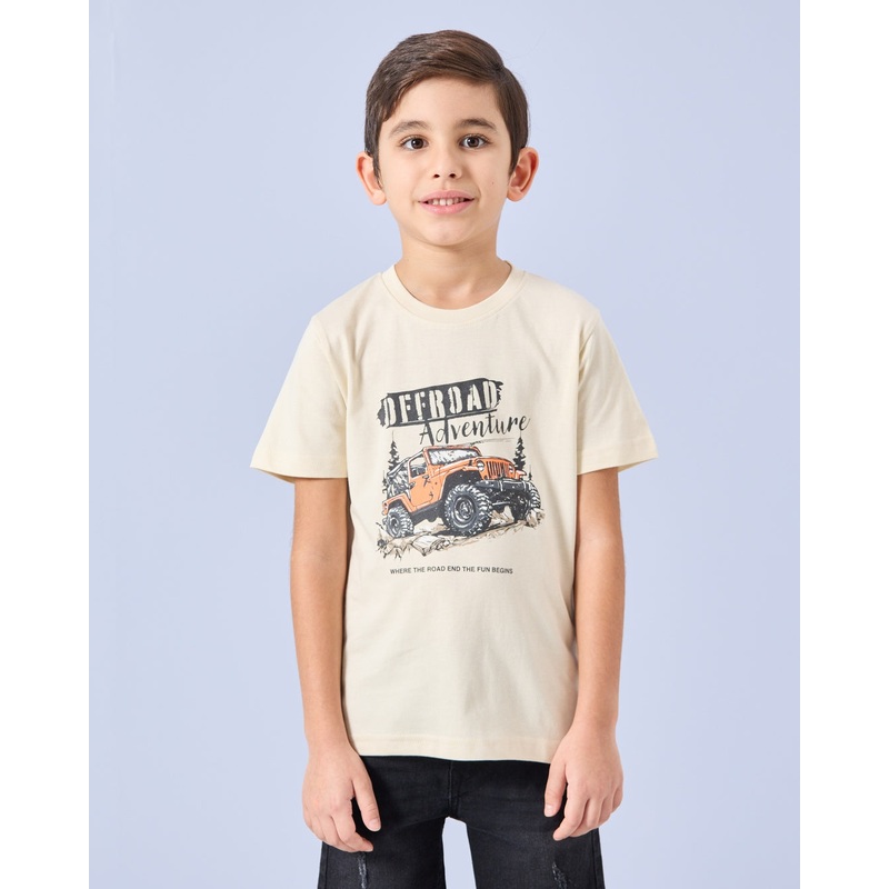Boys Cream Off Road Printed T-Shirt