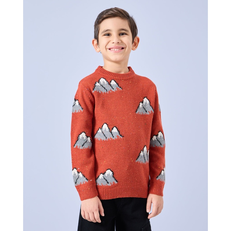Boys Orange Mountain Print Pullover