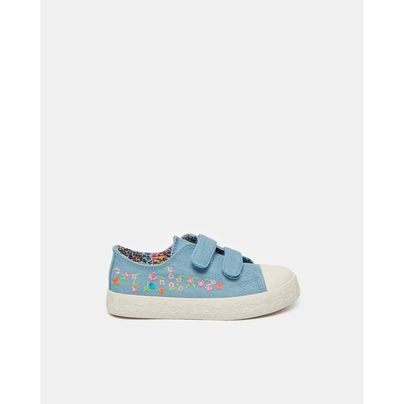Girls Blue Denim Embroidery Sneakers