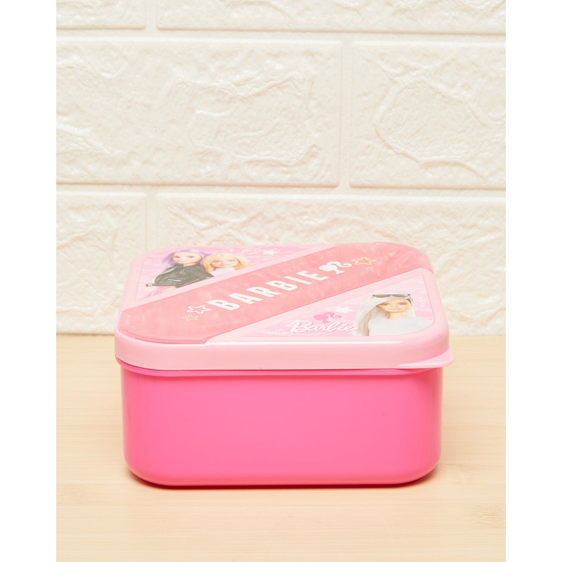 Girls Pink Barbie Lunch Box With Cutlery