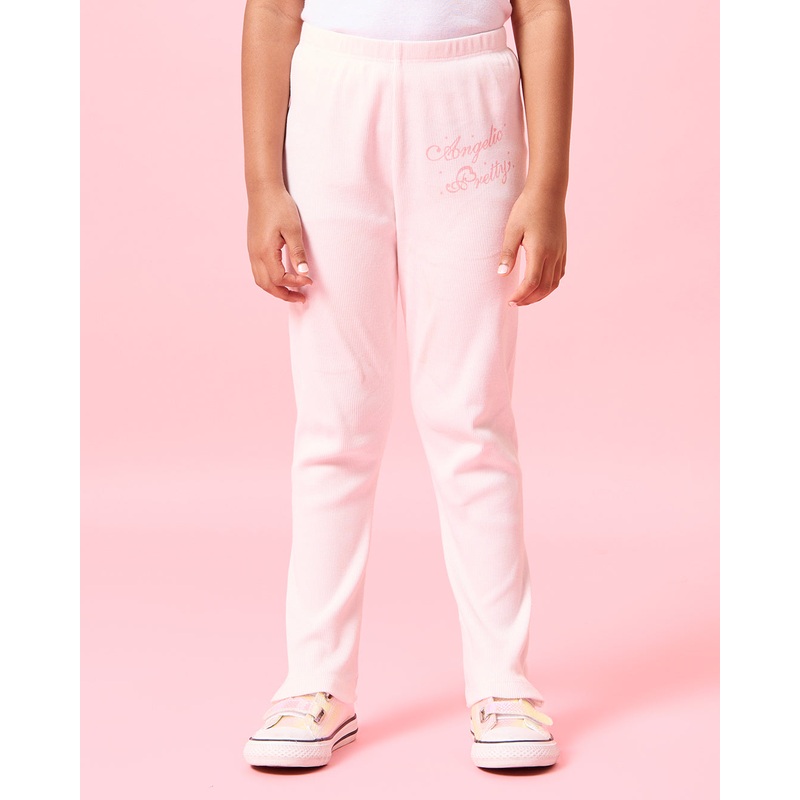 Girls Pink Placement Print Flared Fit Rib Leggings