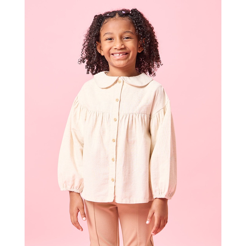 Girls White Embroidered Peter pan Collar Blouse
