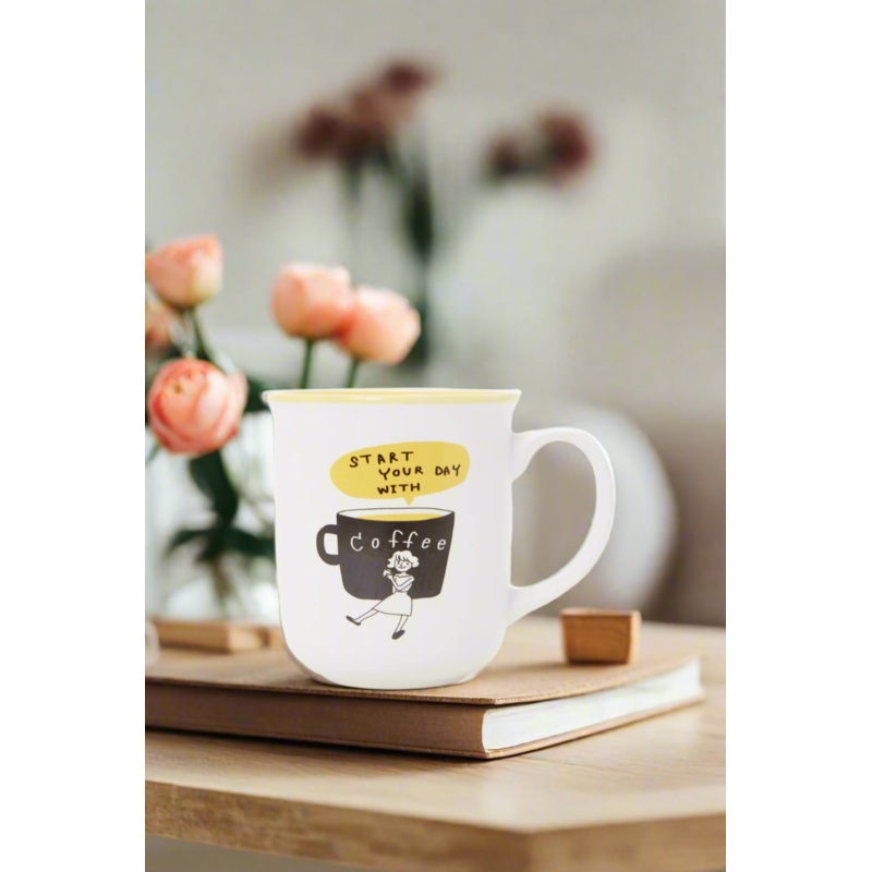 White And Yellow Printed Coffee Mug