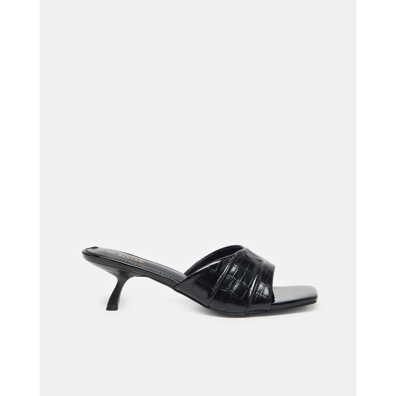 Women Black Croc Textured Mule