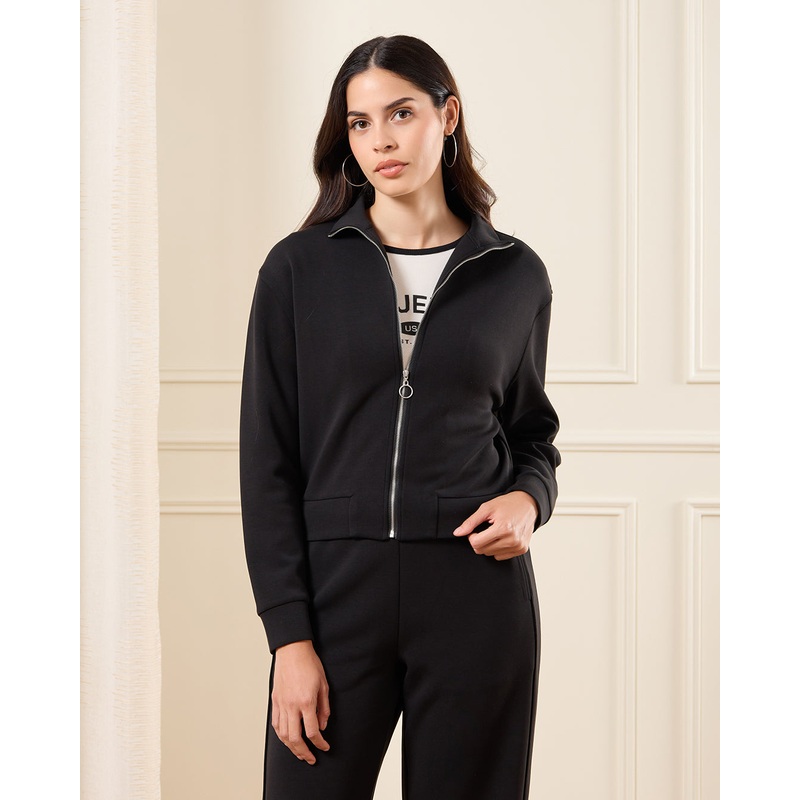 Women Black  Zip Through Sweatshirt