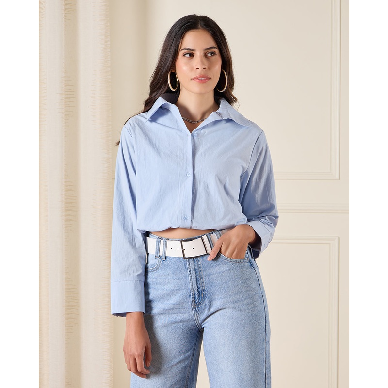 Women Blue Twofer Shirt Blouse